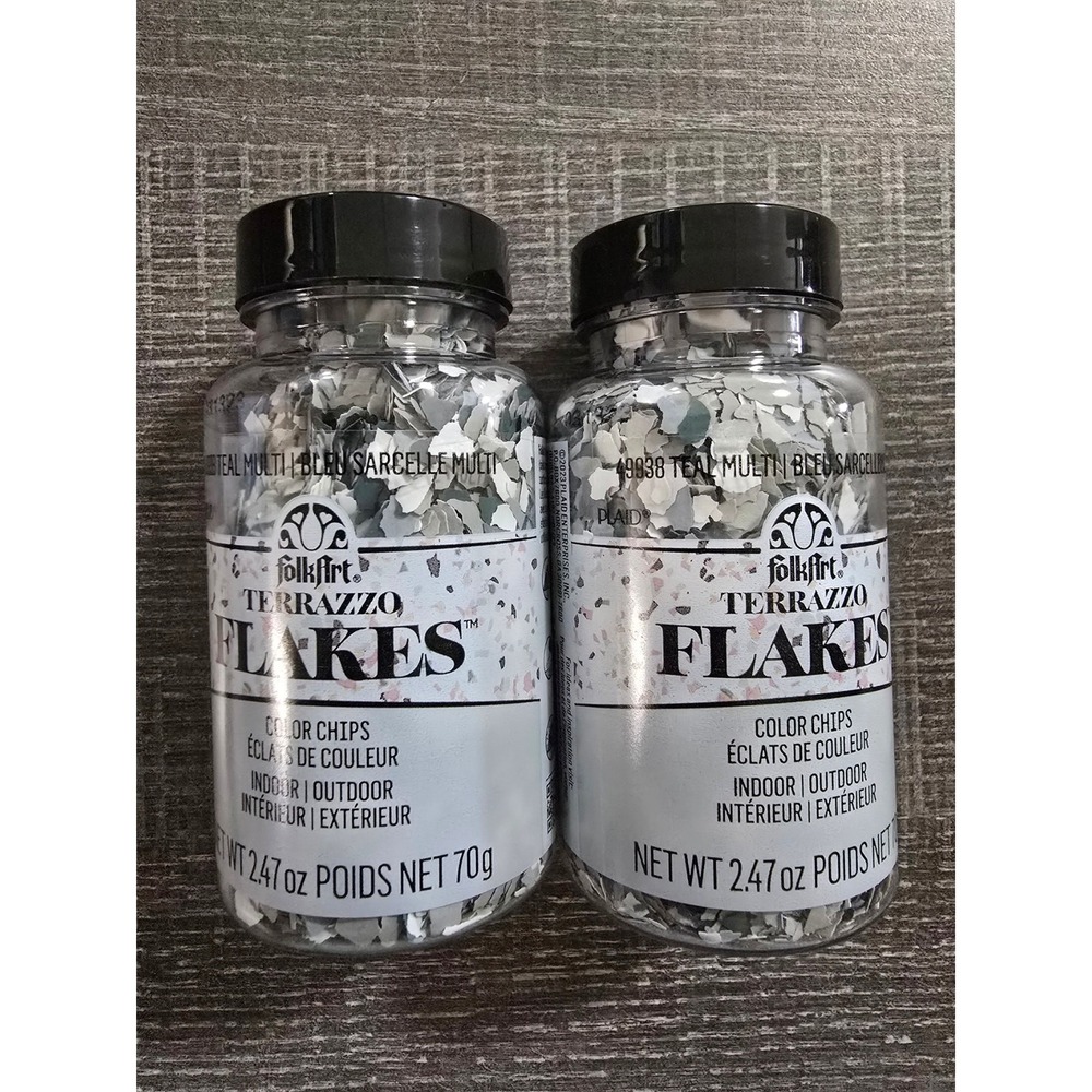 Folk Art Terrazzo Flakes Color Chips Teal Blue White Gray Multi 2.47oz x2‎